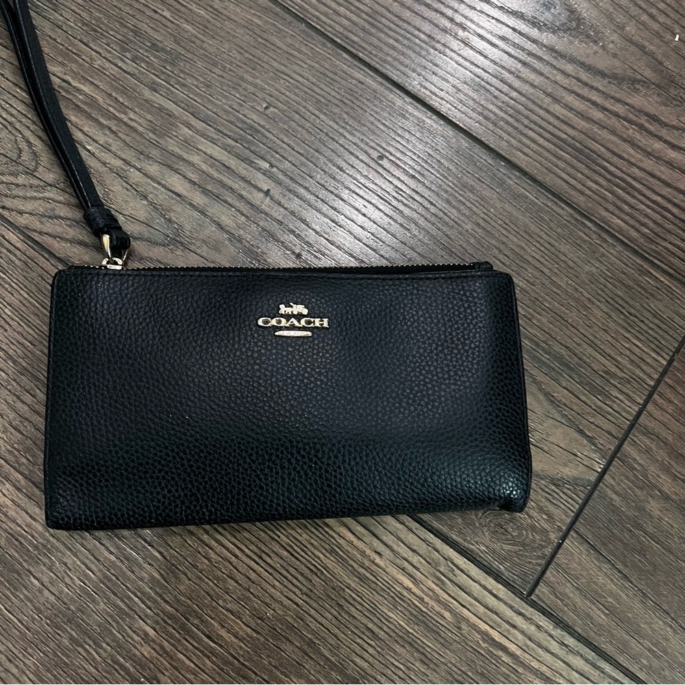 Coach Black Pebbled Leather Wristlet